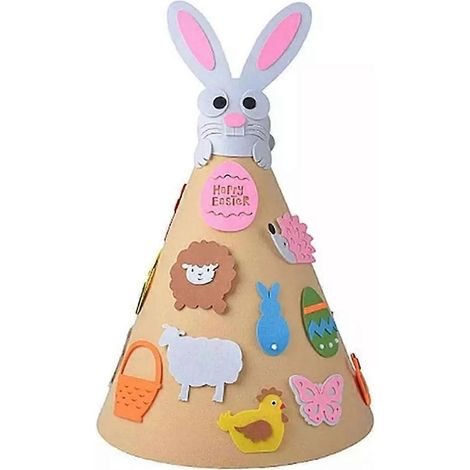 Lapin de Pâques en feutrine DIY avec ornements pour décoration de bureau et fête d'enfants (1/4)
