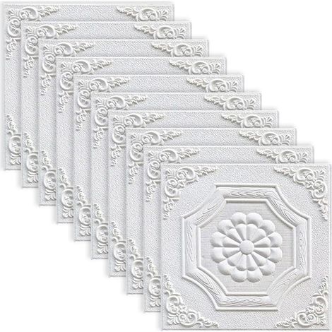 Papier peint pour plafond en mousse autocollant résistant à l'eau et l'humidité décoration intérieure 12pcs 3D 35x35cm QT1-1 (1/5)