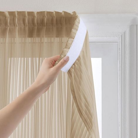 Rideaux brise-bise opaques avec supports adhésifs Style vertical Blanc semi-transparent Sans perçage Pour chambre à coucher, salon, cuisine Décoration de fenêtre (marron café H 140 (1/5)
