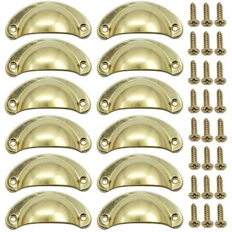 12 PCS Golden Shell Door Handle Retro 82mm Furniture Drawer Vintage Handle with Screws (1/5)
