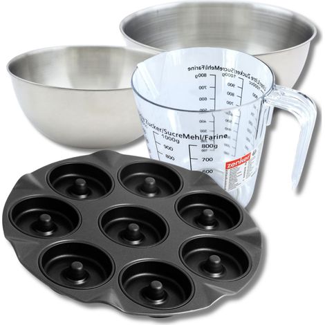 Set pâtisserie avec moule à 8 beignets 33 cm en acier, 2 bols à mixer, verre mesureur et spatule Zenker (1/5)