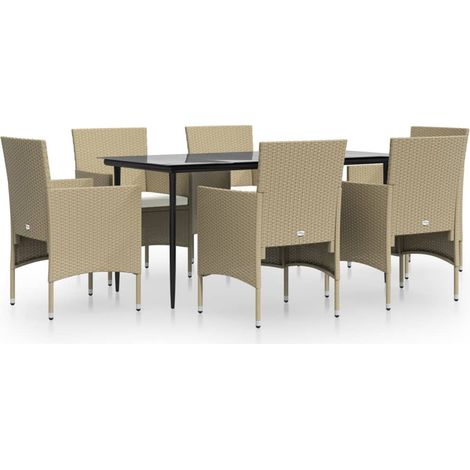 Maison Exclusive - Set da Pranzo da Giardino 7 pz con Cuscini Beige e Nero (1/5)