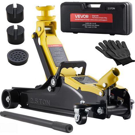 VEVOR Cric Idraulico a Carrello 2,5 Tonnellate a Basso Profilo, Cric Idraulico da Pavimento in Acciaio, a Pistone Singolo con Adattatore per SUV, Altezza di Sollevamento 85-350 mm, per Auto e Moto (1/5)