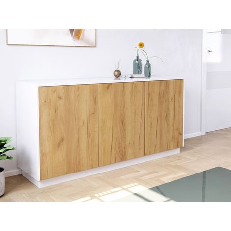 Design Sideboard Kommode Genesis B stehend 150cm 3 Türen Weiß Hgl Eiche (1/5)