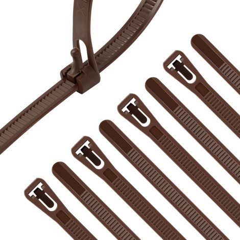Lösbare Kabelbinder 25,4 cm Braun, wiederverwendbar, hitze- & UV-beständig (1/5)