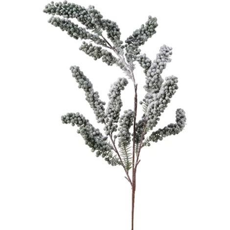 Ramo bacche verdi con neve H 80 cm