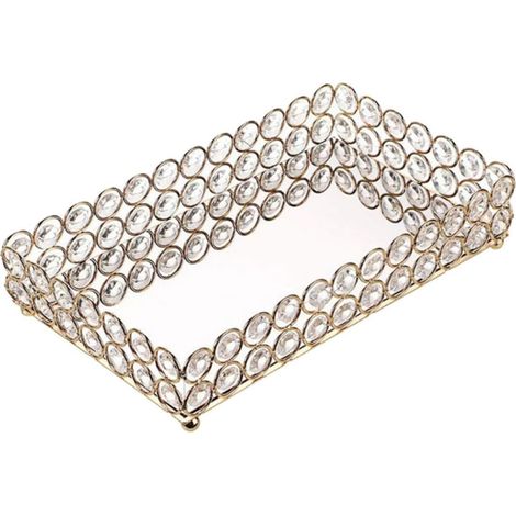 Plateau à Bijoux en Cristal et Métal Or, Finition Soignée, Rangement Pratique pour Salle de Bain Moderne et Élégante, Organise Vos Objets Style (1/5)