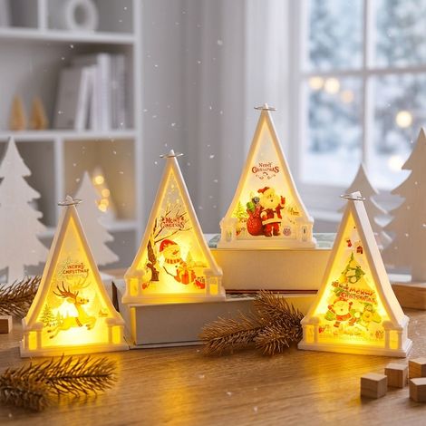 Décorations de Noël, bougies, lampes, lanternes triangulaires, veilleuses, suspensions, accessoires de décoration pour vitrines, objets décoratifs de Noël-2pc (1/5)