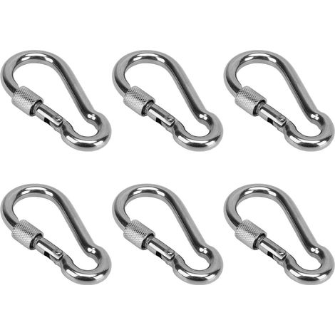 Sechs federbelastete Edelstahl-Karabiner, hohe Tragfähigkeit, Schlüsselring-Karabiner, geeignet für Camping, 8 mm. (1/4)