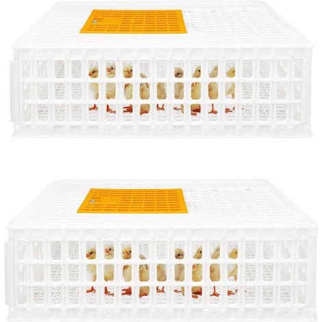 Cage de transport pour volaille, lot de 2 – Caisse en plastique blanche empilable, 77 x 55 x 27 cm, charge 200 kg, pour poulet, canard, lapin et dinde (1/5)