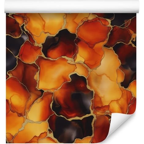 Carta da parati con effetto inchiostro oro, arancione, bordeaux e rosso, 50x1000 cm (1/5)