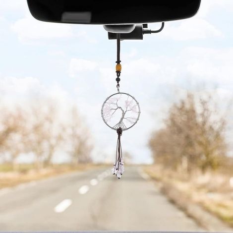 Ornement à Suspendre Arbre de Vie pour rétroviseur de Voiture, Pendentif en Pierre de Cristal de guérison avec 7 Chakras, Accessoires d'intérieur de Voiture (1/5)