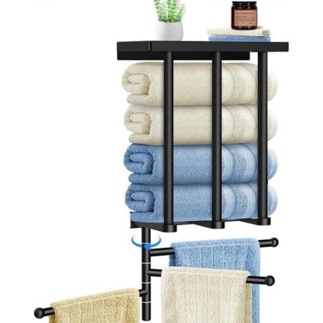 3-Tier Wall-Mounted Towel Rack with Shelf and Bar, for Storing and Organizing Bathroom Towels - Matte Black (1/5)