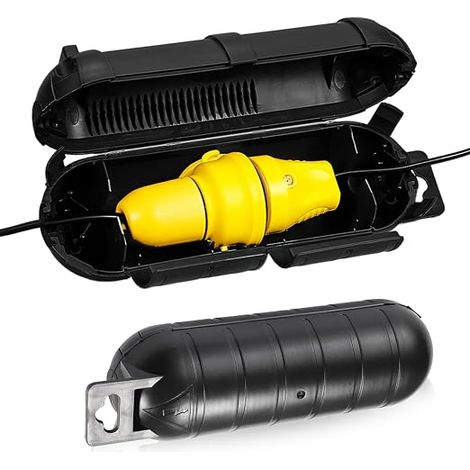 Cable Box 23 x 3 x 7 cm with Hanging Hook and Removable Limiter for Extension Cords, Power Tools, Black