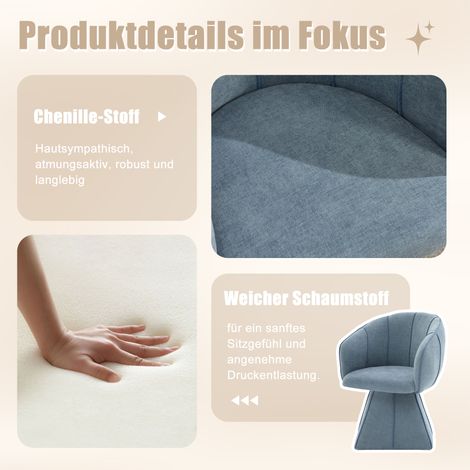 Fauteuil pivotant individuel revêtu de tissu chenille, convenant aux adultes et aux adolescents. Design ergonomique avec dossier haut, idéal pour les chambres et les salons (chenille bleue). (1/5)
