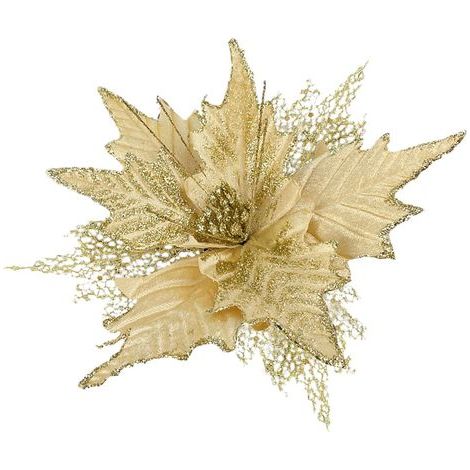 Fleur à Paillettes de Noël, Poinsettia Authentique avec Clips pour Bricolage, Couronne de Noël, Décoration de Fête à Domicile de Vacances (220627LW03-3) (1/5)