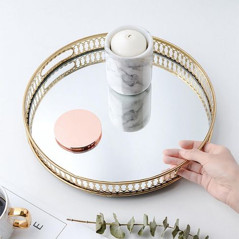 32 cm runde Eisen- und Goldglasschalle für Parfüm-, Kosmetik- oder Schmuckaufbewahrung, Zuhause, Büro, Wohnzimmer