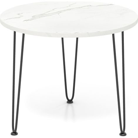 COSTWAY Round Coffee Table Small Faux Marble Accent Table-White