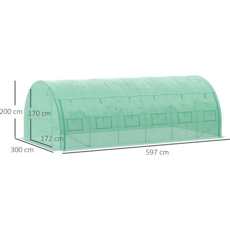 Serre tunnel potagère 6x3x2m verte, bâches enroulables UV structure tubulaire acier renforcée (1/5)