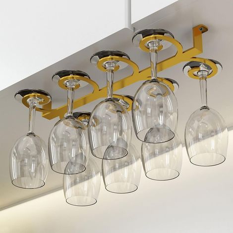Support à verres à vin pour armoire, support à verres à vin, étagère suspendue, présentoir pour armoires et bars, supports de rangement pour verres à vin, cadre décoratif (couleur : doré)