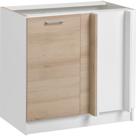Cuisineandcie – Meuble d'angle bas chêne naturel 1 porte L 105 cm – Charnières réglables avec amortisseurs – Solution esthétique pour optimiser l'espace