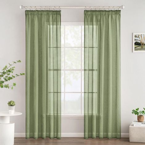 Rideaux Transparent Fenêtre Voilages 140x225 cm Vert Sauge (1/5)