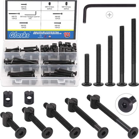 Assortiment de 120 boulons hexagonaux M6 x 35/45/55/65/75 mm avec clé Allen pour berceau, meubles (1/5)