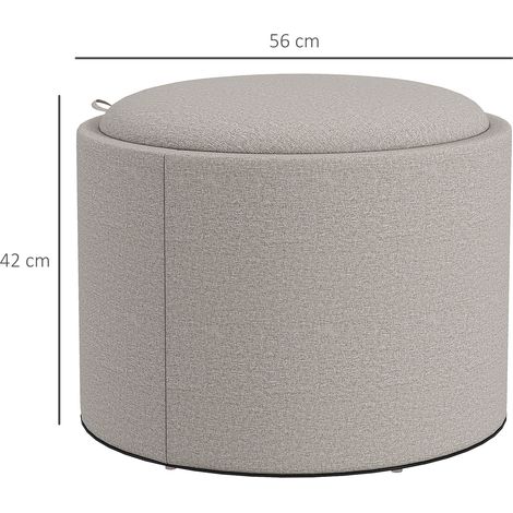 Tabouret rembourré, lin, rangement dissimulé, couvercle réversible, 56 cm x 56 cm x 42 cm, gris clair et naturel (1/5)