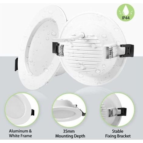Lot de 10 spots LED encastrables extra-plats IP44, spots LED intégrés 5 W 310 lm, blanc chaud 3000 K, ultra-fins (35 mm de diamètre). (1/5)