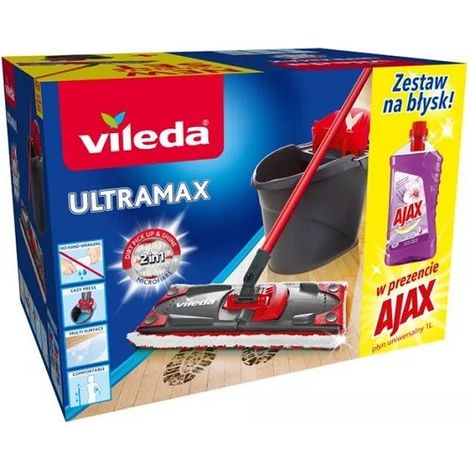 Balai plat Ultramax avec seau de 13 L et essoreuse + Ajax vileda (1/3)