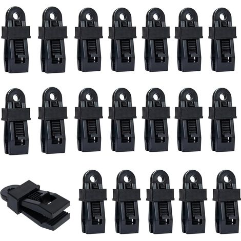 Juego de 20 clips ajustables para lonas de tiendas de campaña, resistentes y versátiles, para toldos, tiendas de campaña, marquesinas y camping, color negro. (1/5)