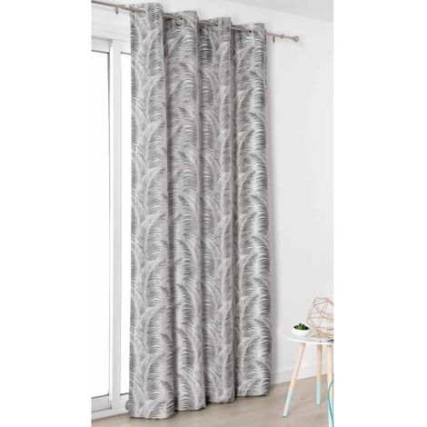 Rideau à oeillets aux motifs palmes Gris anthracite 145x250 cm (1/4)