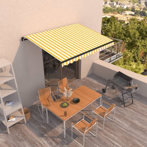 Auvent Marquise manuel rétractable, Store Banne pour Jardin Balcon Terrasse, 350x250 cm Jaune et blanc OIB2740E (1/5)