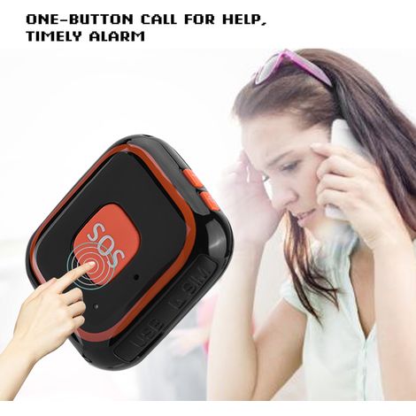 Mini traceur GPS pour enfants, alarme SOS personnelle, application de suivi (noir)