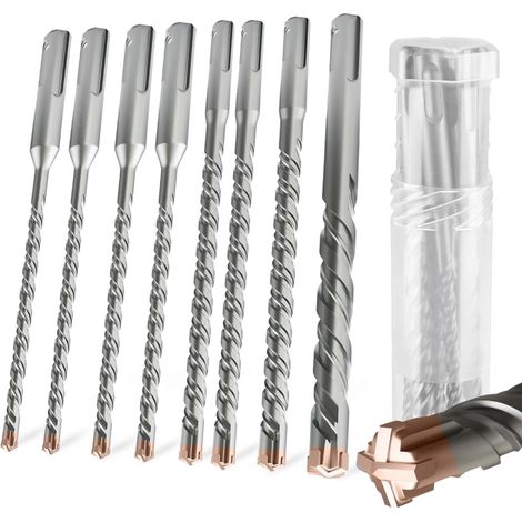Set di 8 punte SDS Plus Ø 5-12 mm x 160 mm, con 4 taglienti in metallo duro e doppia vite, per pietra naturale, calcestruzzo, 5, 5, 6, 6, 8, 8, 10, 12