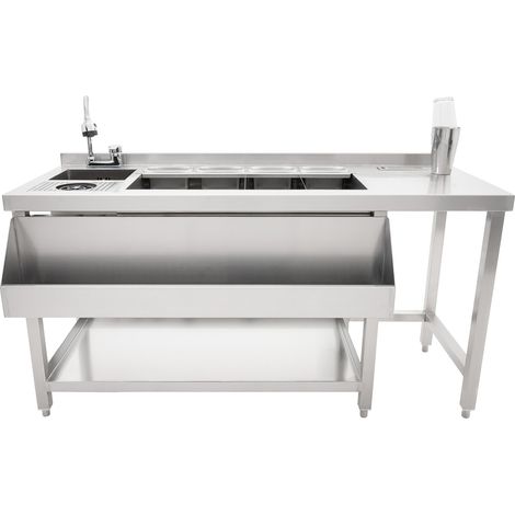 Station pour Bar à Cocktails Premium en Inox Bac à Glace Isolé Autoportant Station de Travail Évier Robinet Mitigeur Speed Rail Bacs Gastros Porte-Couteaux CHRD HORECA [Accessoires INCLUS] (1/5)