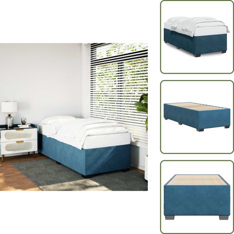 Cadre de lit sans matelas bleu 90x190 cm velours - Cadre De Lit - Lit Simple - Lit Bleu - Lit Velours - Sommier (1/5)