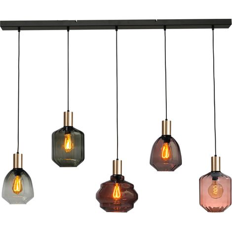 Lampe suspendue 5 lumières - dorée - Porto avec des lunettes différentes - 2711-05-02-130-5-191