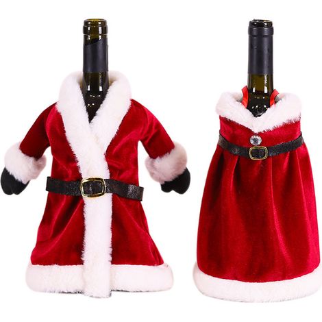 Lot de 2 Housse bouteille, motif Père Noël, tricot, décoration fête, vin standard (1/5)