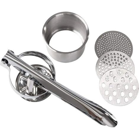 Premium Spätzle-/Kartoffelpresse aus Edelstahl (3 Siebeinsätze für Pasta, Kartoffelpüree etc.), rostfrei und spülmaschinenfest (1/5)