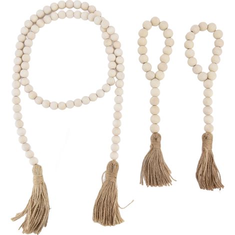 3 Guirlandes de Perles en Bois Décor Murale Rustique Boho avec Franges pour Cheminée