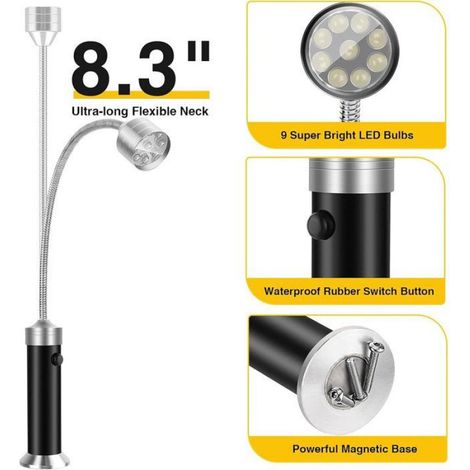 Lampe barbecue  Base magnétique  Lampe barbecue LED ultra-lumineuse  Col rotatif à 360°, étanche et résistante à la chaleur (1/5)