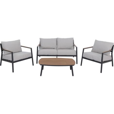 Set da giardino in alluminio HHG-337, salottino da esterno lounge divano salotto stoffa/tessuto 210 g/m², grigio chiaro