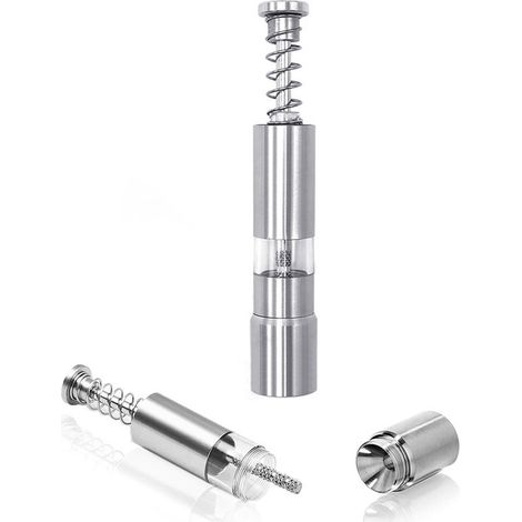 Set di macina sale e pepe in acciaio inox, ricaricabile manualmente, con funzionamento a pulsante, macina a pollice, bianco argento, lavorazione di alta qualità, regolazione della macinatura. (1/5)