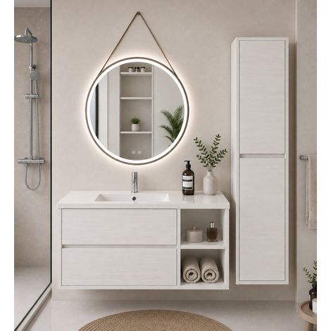 Meuble de salle de bain avec vasque ORIGENBATH ZEUS sans miroir 80x40 cm À droite blanc nordique avec colonne