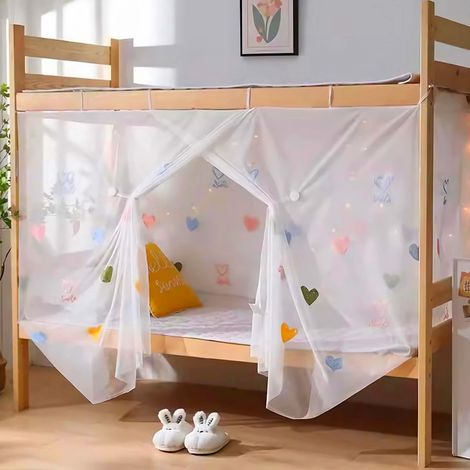 8 Rideaux de lit à baldaquin pour Filles avec Broderie de cœurs colorés, Baldaquin de lit Extra-crypté pour dortoir, loft, lit 1M ou Camping en Plein air (1/5)