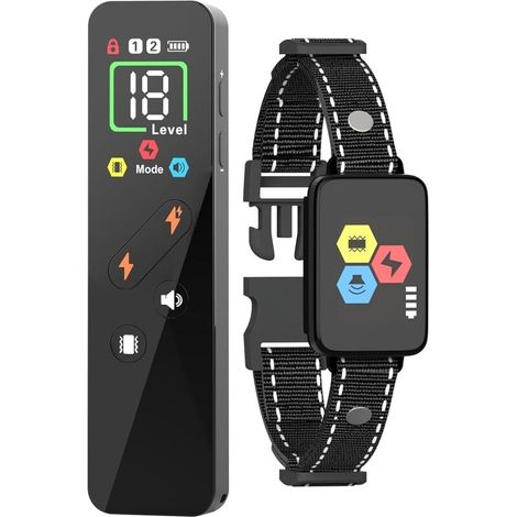 Collier de dressage pour chien, collier anti-aboiements avec télécommande d'une portée de 975 m (3200 pieds), 4 modes de dressage, 18 niveaux de sensibilité réglables et rechargeable (noir) (1/5)