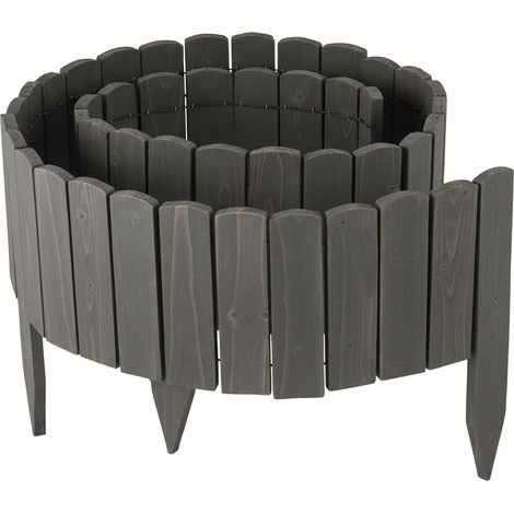 Bordatura per aiuola Relaxdays, 200 cm, flessibile, altezza 20 cm, da piantare, legno, bordo per prato, grigio scuro