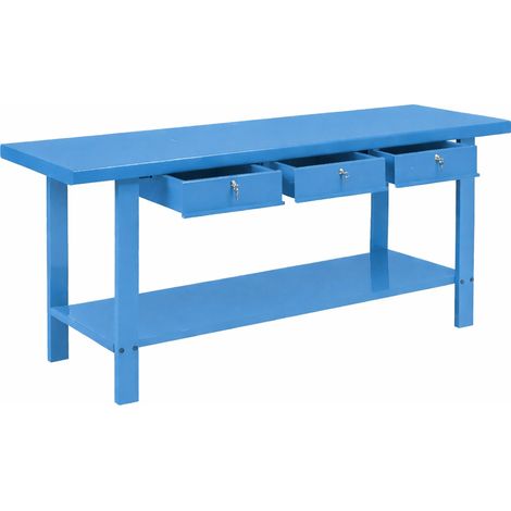 Banco da lavoro 200 cm con 3 cassetti Azzurro GR72-B DERBY