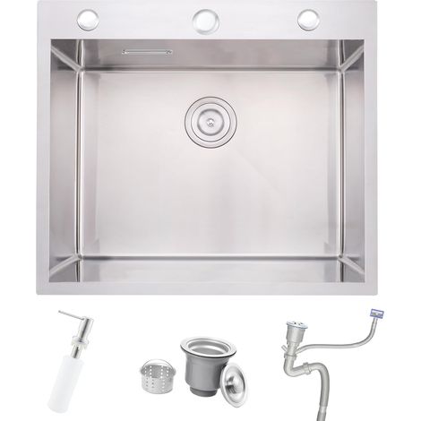 Évier de cuisine, en acier inoxydable 304, 55 x 50 cm, Petit Évier de cuisine, Encastrable, avec 3 Trous Pour Robinet et Trop-Plein, Siphon, Distributeur de Savon (1/5)